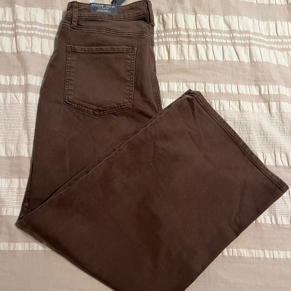 Chico Petite High Rise Wide Leg Pants in Mocha Brown Chico size 2P US size 12P